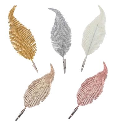 Pack Of 5 Christmas Tree Clip Artificial Feathered Leaves Ornament Home Decoration Supplies Festival Tree Accessories