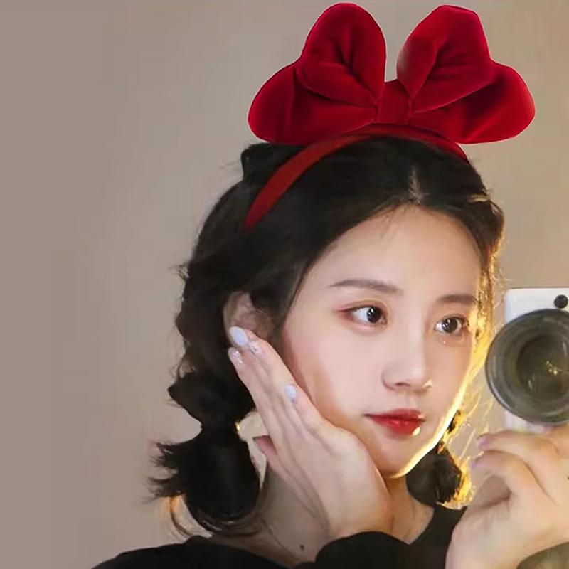 Year Red Velvet Bow Knot Headband Red Black Big Bow Knot Christmas Headwear Women Girls Hair Accessories Hair Band Ties