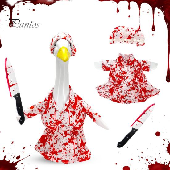 Fun Scary Halloween Design Porch Goose Outfit, Blood Clothes with Hat & Themed Apparel Knife, Horror Style Costume for Haunted House Party Favors