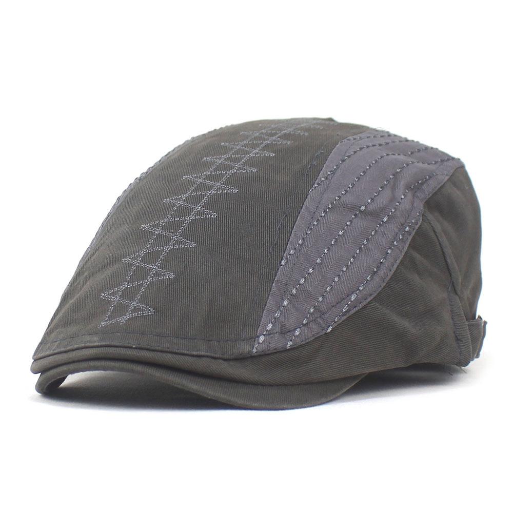 New Double-Embroidered Leather Patchwork Hat Cotton Men's Bent-Brim Beret Duckbill Cap