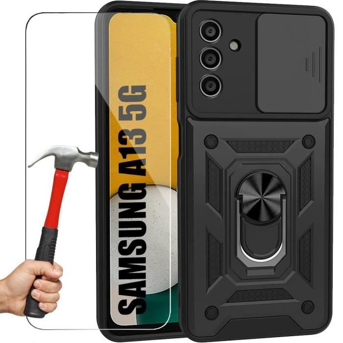 Coque et Verres Trempés - BOOLING - pour Samsung Galaxy A13 5G - Noir - Protection Caméra - Support Rotatif
