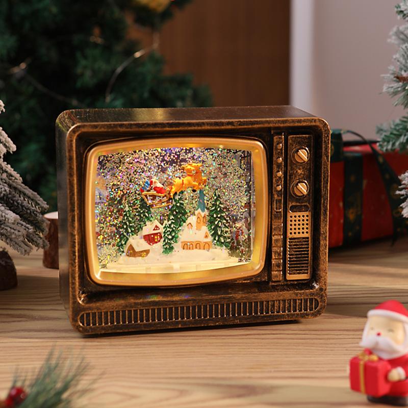 Christmas Decorations TV Music Box Ornaments with Falling Snow, Glowing Water-filled Ornaments, Christmas Gifts