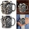 3D Engines Design Mug Stainless Steel Danegeld Tankard Coffee Beer Mugs Handmade V8 Engines Coffee Cup Cocktail Mug For Home Bar