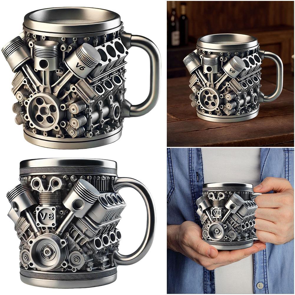 3D Engines Design Mug Stainless Steel Danegeld Tankard Coffee Beer Mugs Handmade V8 Engines Coffee Cup Cocktail Mug For Home Bar