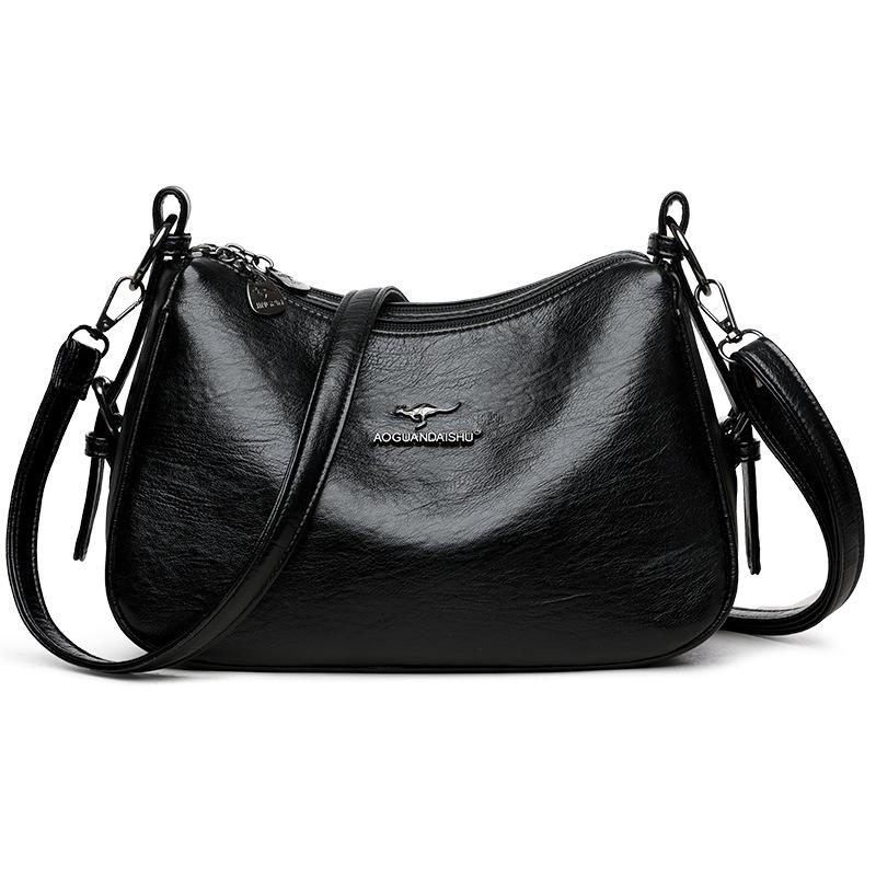 2025 New Middle-aged Mother Bag Large-capacity Messenger Bag Fashionable and Simple Shoulder Handbag Soft Leather Small Square Bag