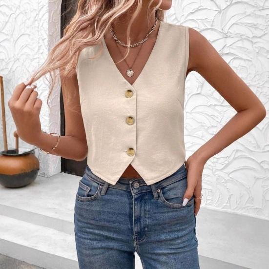 Women's Sleeveless Vest Top V Neck Button Down Crop Tank Top Summer