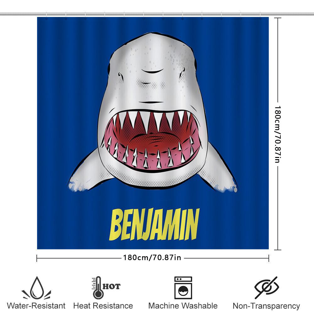 Comics Style Cartoon Shark Printed Shower Curtain Personalized for Bathroom Decoration Gift Home Decor Customizable Size Availab