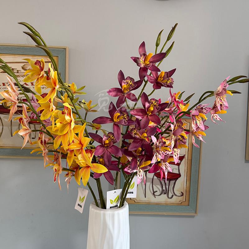 3pcs Cymbidium Orchid Flower Artificial Real Touch Phalaenopsis Flower for Wedding Home Decoration