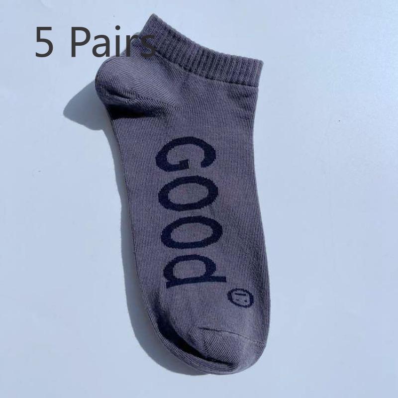 5 Pairs of Large Size Short Socks Letters Tide Men Boat Socks Hip Hop Skateboarding Sports Cotton Socks