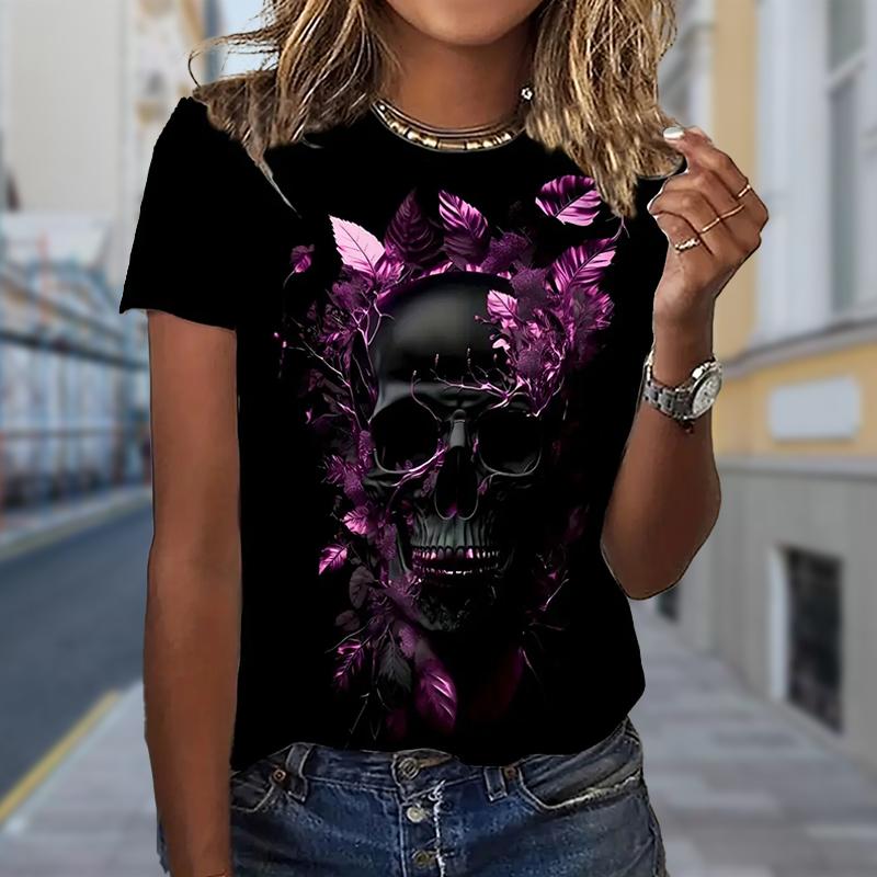Fashion Women Skeleton Butterfly Print T Shirt Funny Casual O-neck Short Sleeves T-shirt Summer Female Tee Shirt