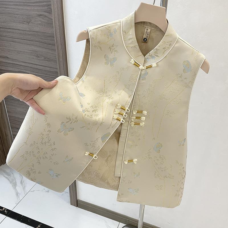 Spring Heavy Brocade Vest Disc Buckle Vest Vest Vest Fashion Niche Vest Retro Style