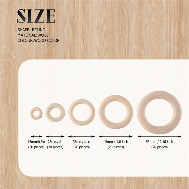 M-Modern-120Pcs Natural Wood Rings Set, Unfinished Macrame Wooden Ring, Wood Circles For DIY Craft, Ring Pendant Jewelry Making