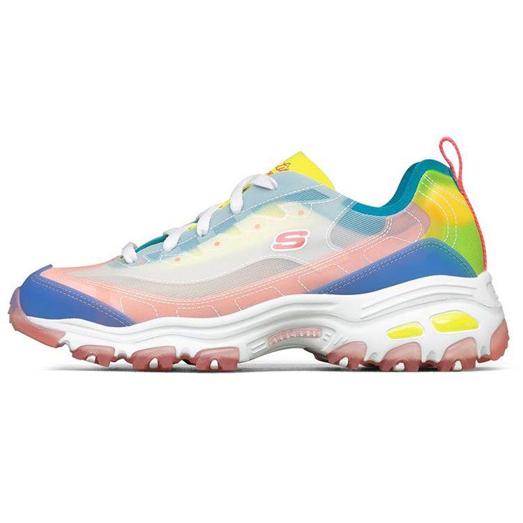 Skechers DLites 1.0 Fabric Synthetic Leather Color Block Sports Low Top Casual Shoes Women sneaker Pink Blue Yellow 149235-PKMT