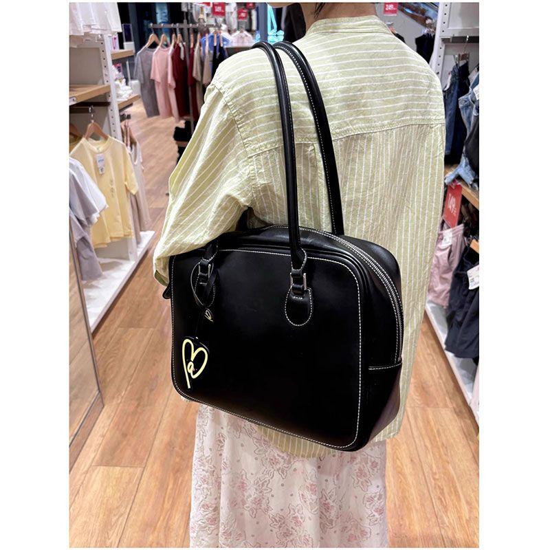 

JIAERDI Vintage Coffee Handbag Wallet Women Retro Jk Uniform Large Capacity Tote Bag Female Harajuku Shoulder Bowling Bag 2025 34x24x10cm чорний