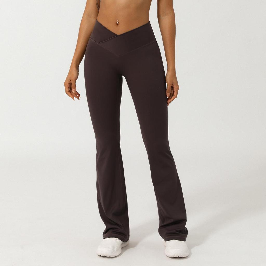 V-Waist Nude Feel Wide-Leg Yoga Pants - Women's Casual Peach Butt Flare