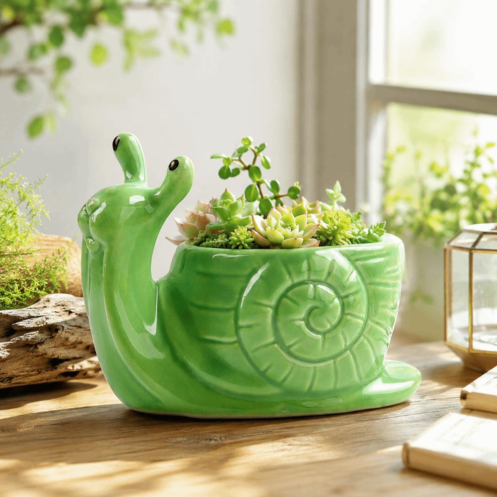 Pot de fleur en céramique en forme d'escargot Boîte de rangement Jardinière Pot pour succulentes Accessoires de bureau