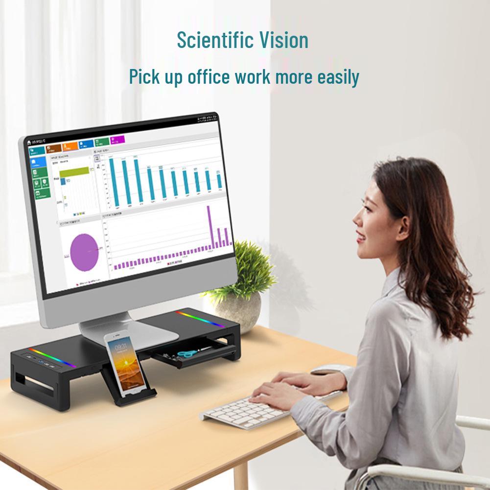 Multifunctional Monitor Riser with USB Ports and LED Lighting