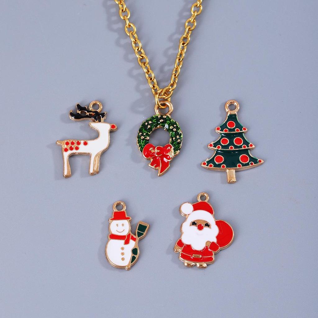 European & American Christmas Drip Oil Pendant Necklace for Women - Clavicle Chain Jewelry with Multiple Accessories