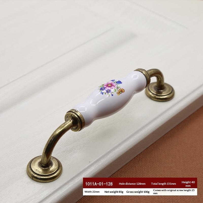 European Flower Ceramic Handles Kitchen Cabinet Storage Dressers Classic Wardrobe Cabinet Closet Door Pulls