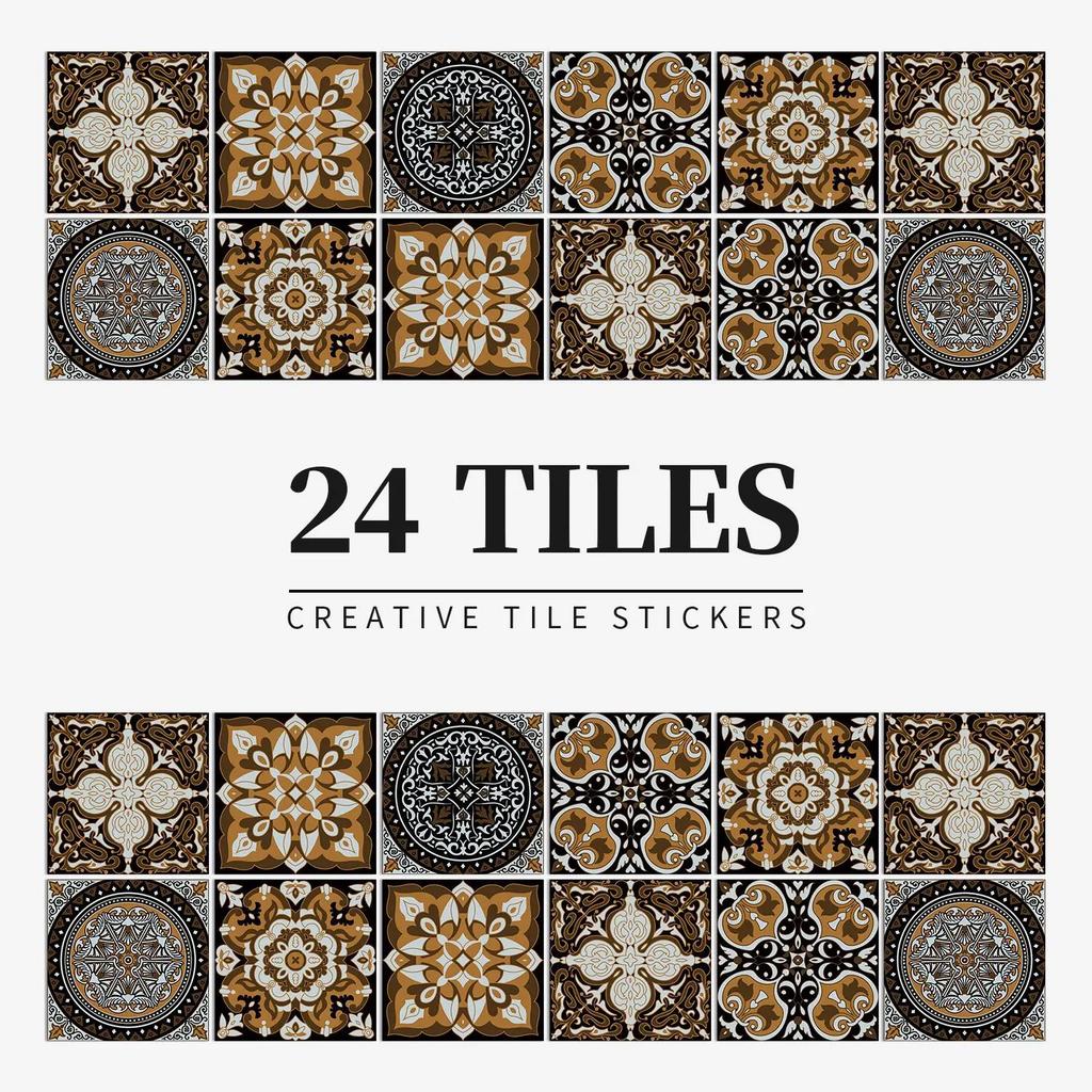 24Pcs Gray Moroccan Wall Sticker Art Water-Repellent Vinyl Peel And Stick Tile Sticker Home Decor Kitchen Bathroom