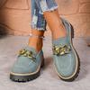 European and American Style Large Size Round Head Thick Sole Metal Chain Low-top Single Shoes Women's Thick Heel Thick Sole Foot Cover Lazy Loafers