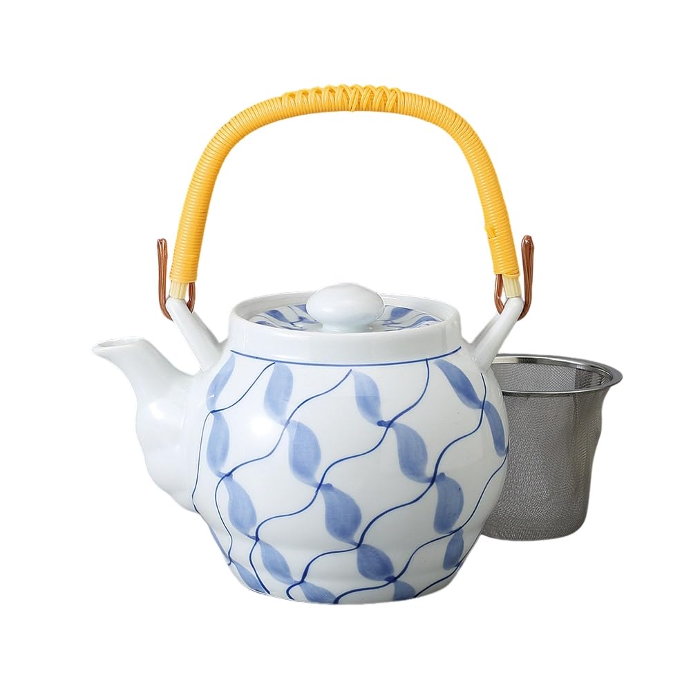 Ale-net Teapot, 14.9 x 14 cm, 1380cc, Mesh Pattern, Size 8 (with Stainless Steel Tea Strainer), Porcelain, Stylish