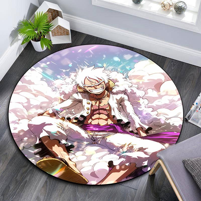 One Piece Anime Epic Illustration,Round Area Rug,Carpet Rug for Living Room Bedroom Sofa Playroom Decor,Non-slip Floor Mat
