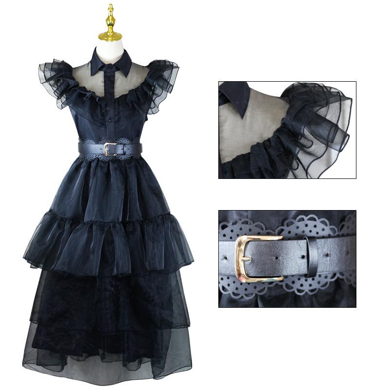 Adams Family Wednesday Dance Dress Cosplay Costume Gothic Long Dress Halloween Role Play Outfit