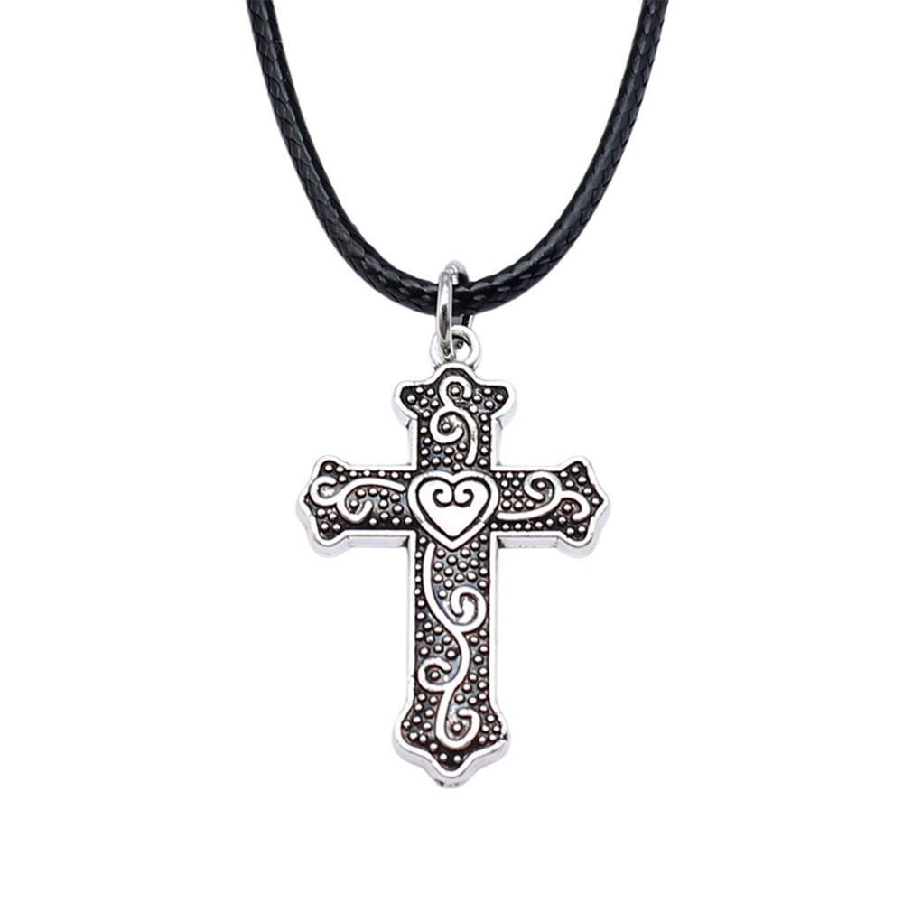 Ankh Cross Pendant Necklace Ancient Egyptian Symbol Gothic Jewelry With 45cm Leather Chain