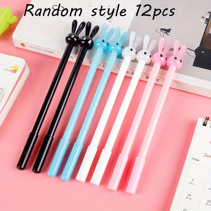 

12pcs 0.5mm Cartoon Stationery Bunny Gel Pen Cute Long Ears Rabbit Signature Pen Creative Student Water Pen School Season Random style 12Pcs