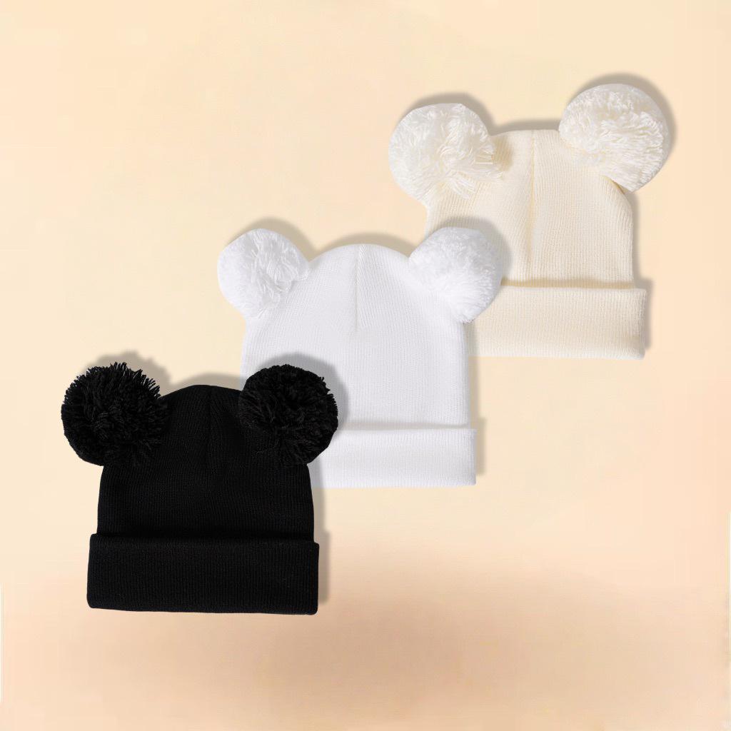 Unisex Baby Woolen Hat Set - Cute Double Pom-Poms, Autumn & Winter Warmth for Kids