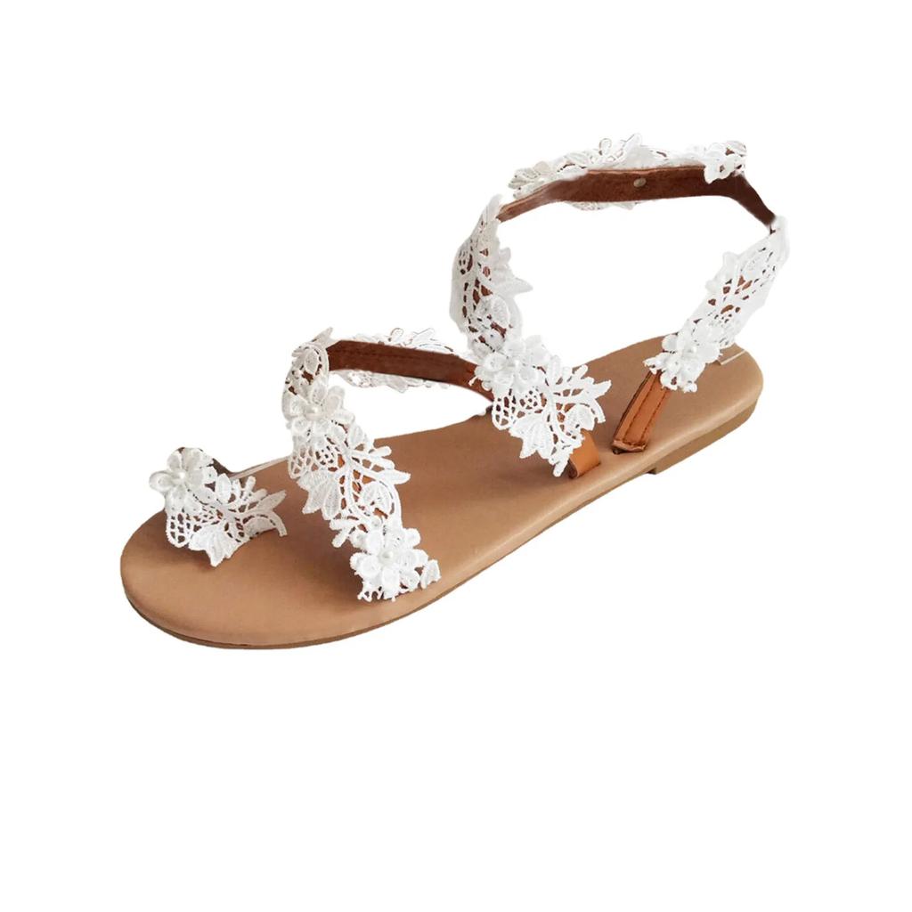 Fashion Summer Sandals for Women Lightweight Breathable Slip-On Shoes Women Wedding Party Flat Sandals Bohemian Floral Beach Shoes