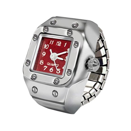 Anel de liga relógio elástico banda aço inoxidável mostrador quadrado masculino feminino casal relógio anel de dedo presente aniversário acessórios moda