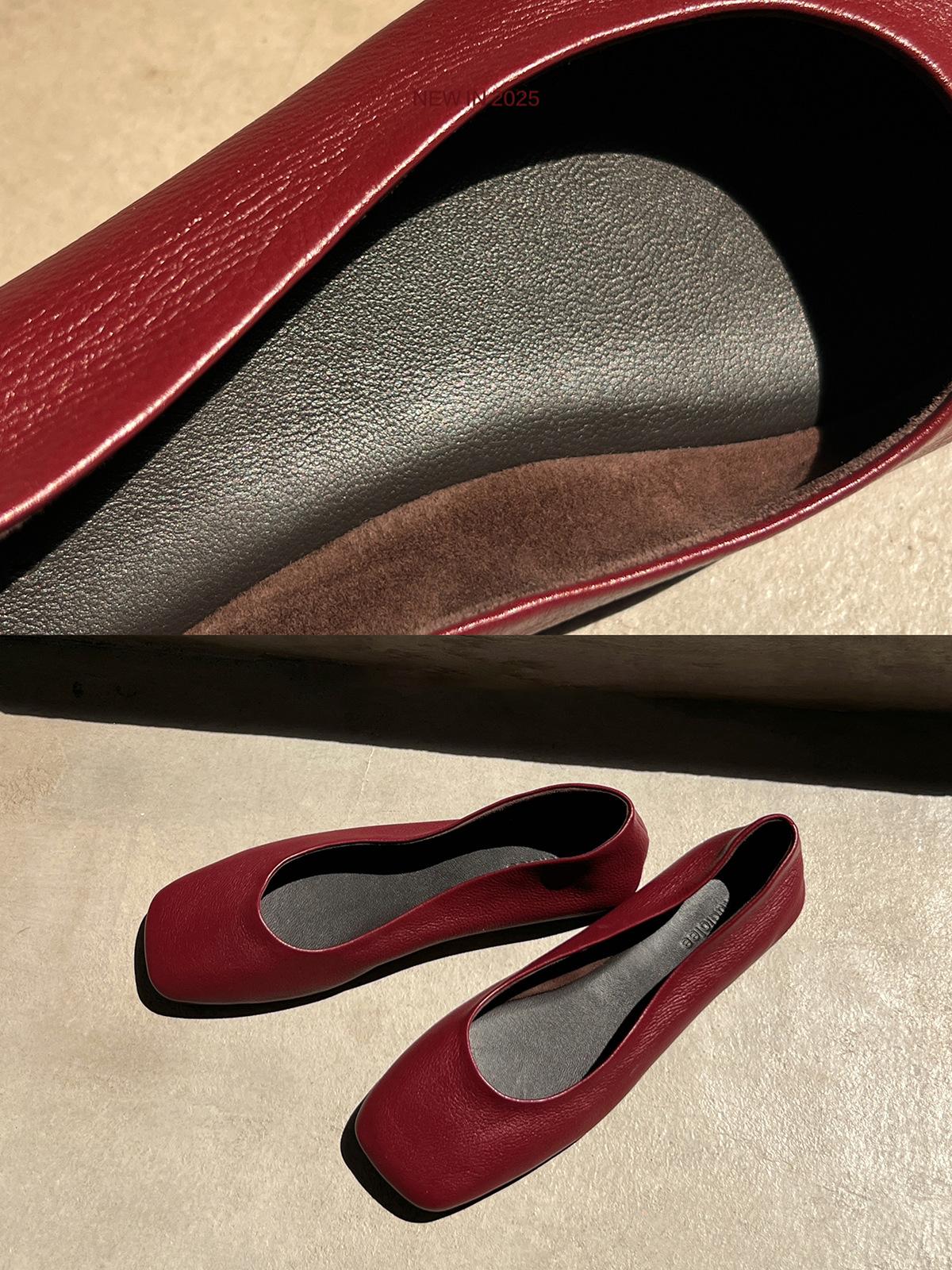 

Sheepskin version of grape mother, the same leather shoes, French square head, shallow mouth, flat sole single shoes, women s commuter grandma shoes, 35