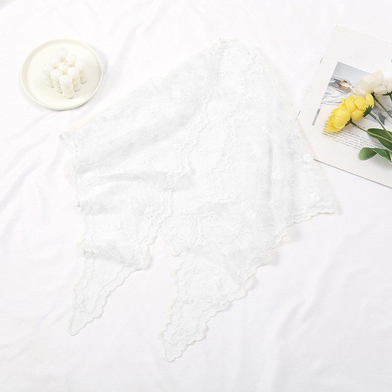 New Spring Style French Lace Triangle Scarf for Women Fashion Versatile Hollow Scarf Solid Color Hair Strap