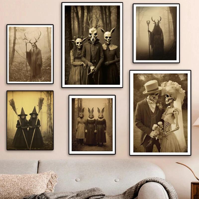 Dark Academia Art Grotesque Poster Prints Gothic Ghost Witch Monster Demon Devil Canvas Painting Wall Art Home Decor Unframed