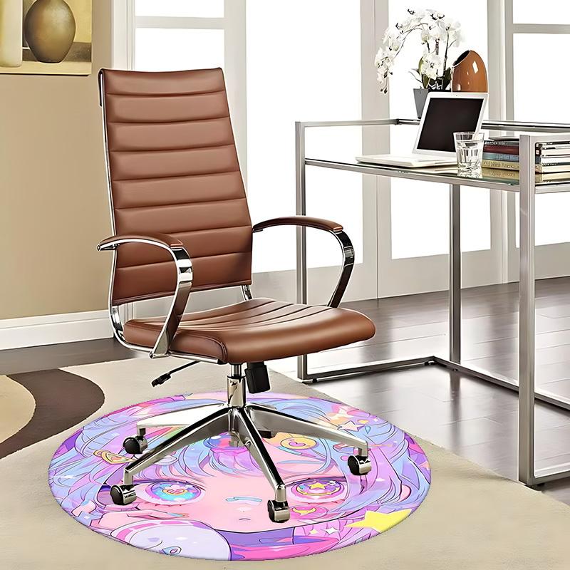 1pc Anime Design Round Carpet Cute Girl with Heart Glasses Chair Mat for Office, Home Decor, Living Room, Bedroom, Game Room Festival Gift