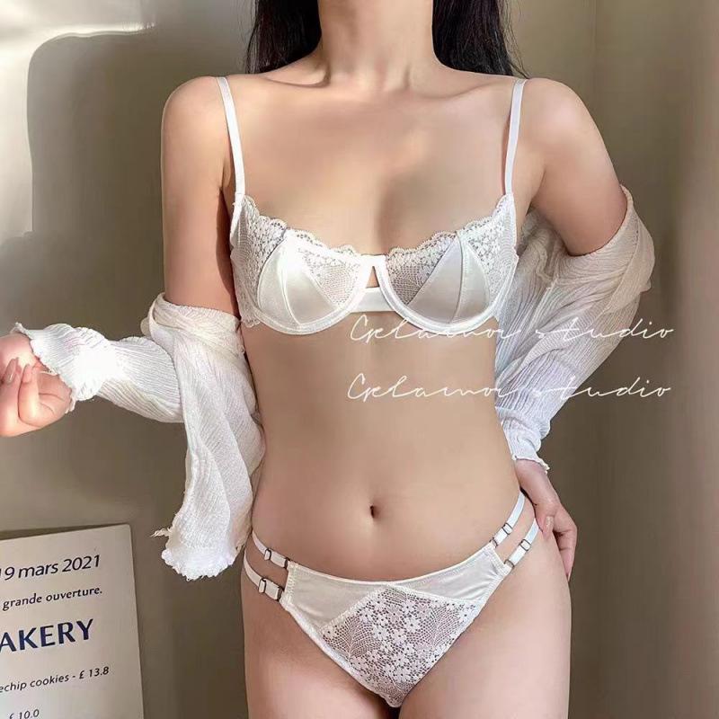 French Lace Half-Cup Bra Set: Ultra-Thin, Sexy Design for Enhanced Pure Desire and Anti-Sagging, Perfect for Big To Small Chest Transition.