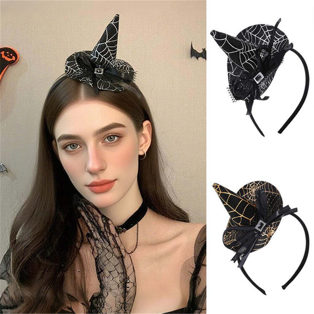 Small Witch Hat Headband For Halloween Costume Parties With Lace Trim And Ribbon Bowknot Festival Event Head Accessory