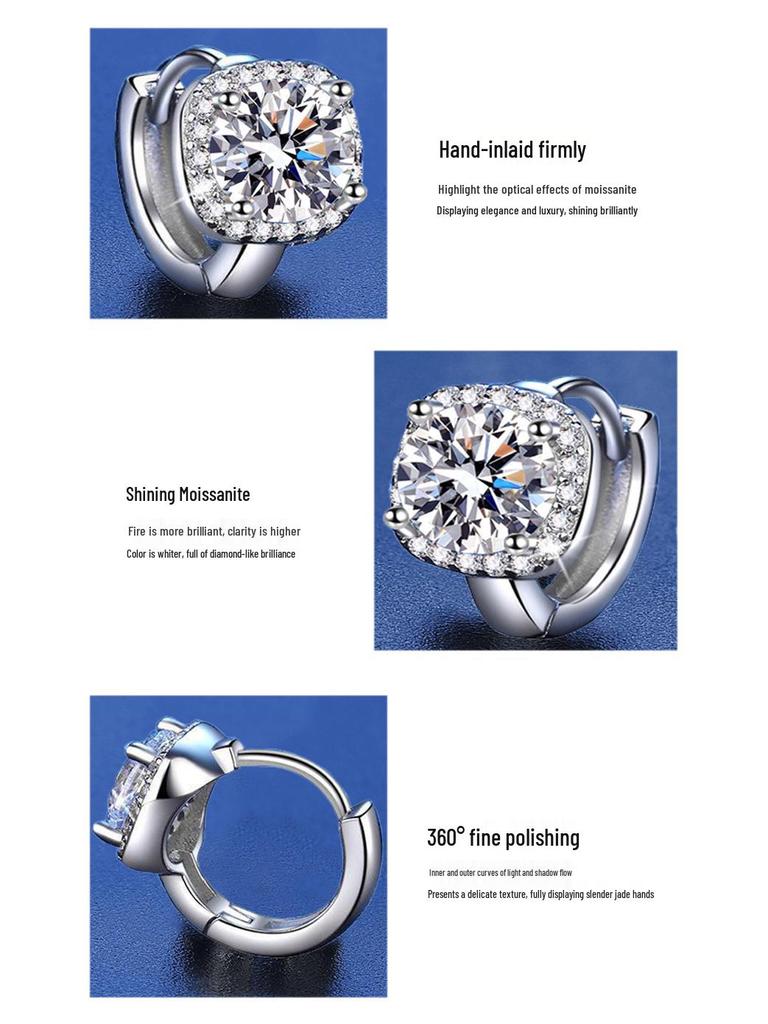 S925 Sterling Silver Diamond Square Bag Earrings - Women's Light Luxury, Fashionable Sparkling Ear Cuffs, Versatile and Elegant for Commute.