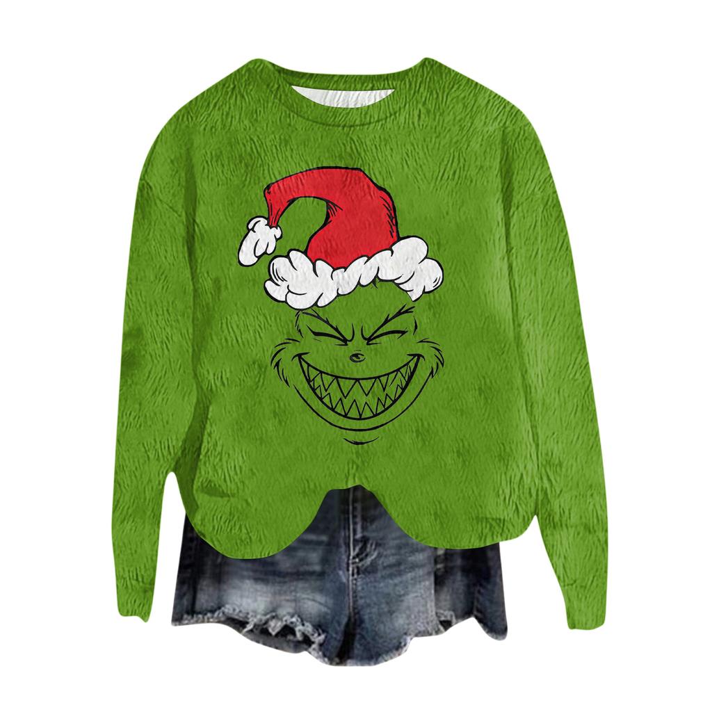 Ladies' Fashionable Round Neck Pullover Long Sleeved Top Christmas Printed Sweatshirt