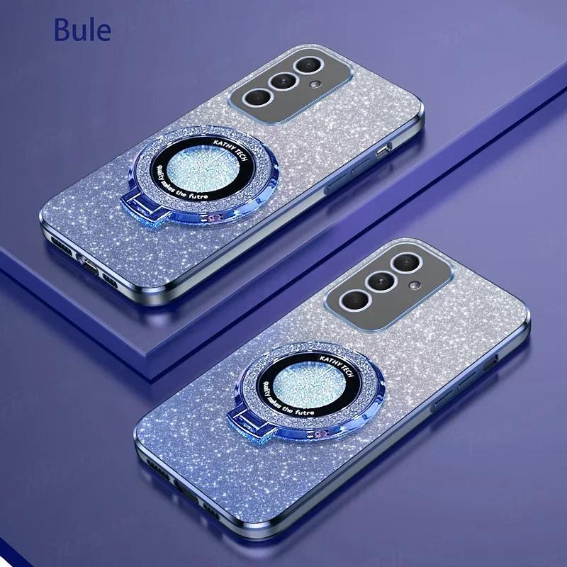 Glitter Plating Magnetic Holder Phone Case For Samsung Galaxy A16 A26 A36 A56 A06 A15 A25 A35 A55 A14 A24 A34 A54 4G 5G Cover