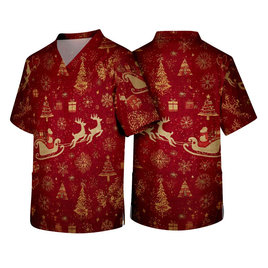 Men's Christmas Themed Caregiver Uniform for Holiday Work Wear