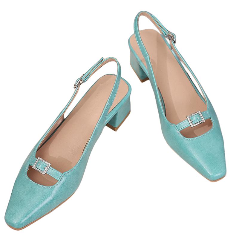 Slingback Medium Heels Pumps Shoes Woman 2026 Elegant Close Toe Black Blue Red Nude Heeled Office Wedding Shoes Ladies Sandals
