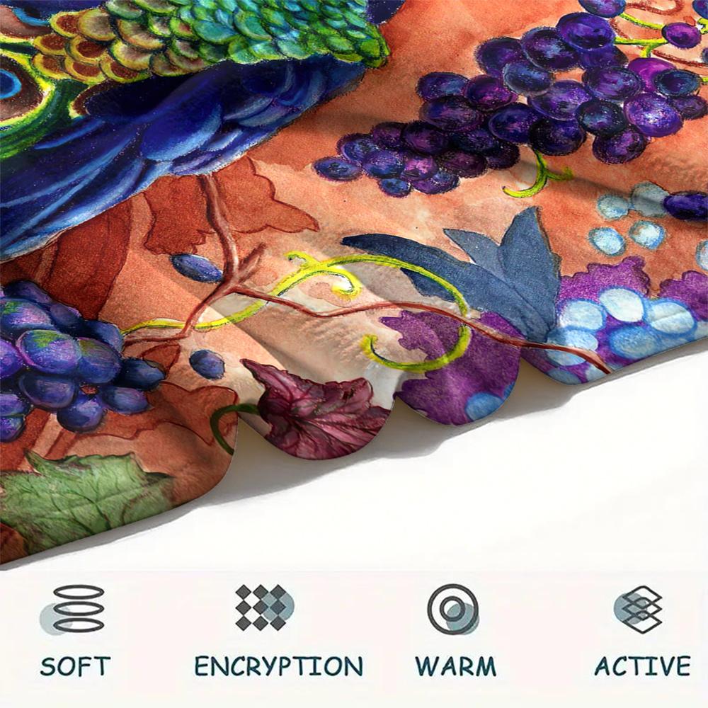 1Pc Peacock Oil Painting Print Flannel Blanket, High Quality Comfortable for All Seasons, Home Decor, Warmth and Comfort, Perfect for Christmas Gifts