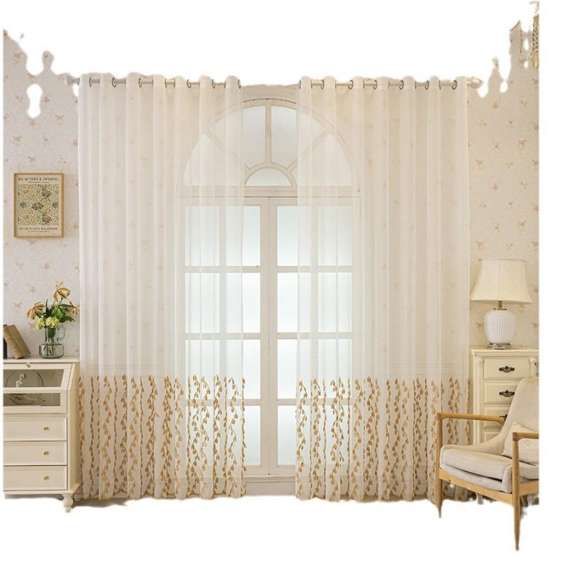 Embroidered Leaf Sheer Curtain Panel Modern Minimalist Window Treatment Living Room Dining Bedroom