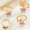 4 Stück Schönes Rosa Rosenblüten Verstellbares Ring Set Mode Falsche Perle Diamant Dekor Fünfblättrige Blumige Ringe Für Damen Schmuck Geschenk