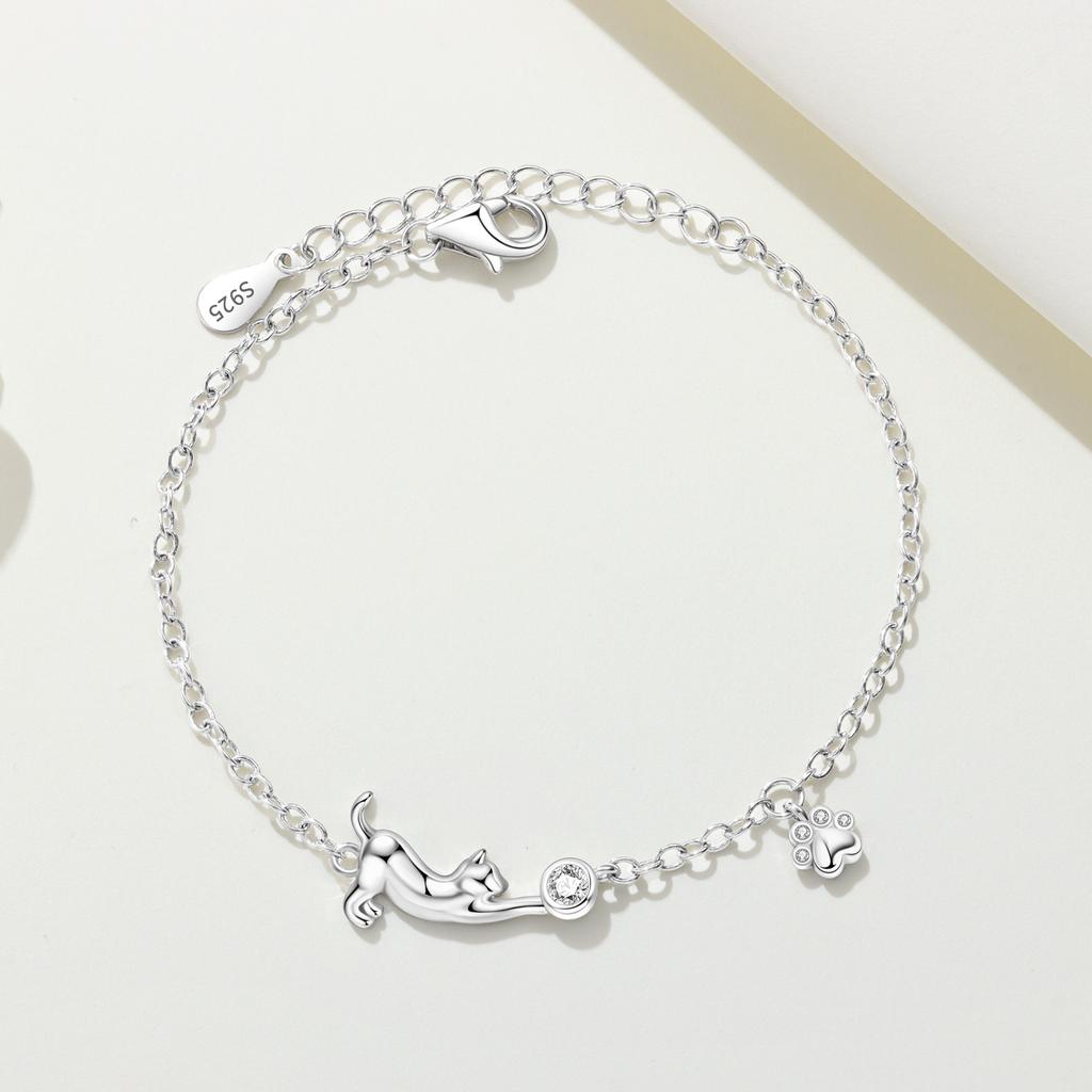 Orstarry S925 Silver Bracelet Chain Cute Pet Cat Claw Print Adjustable Bracelet Chain Charms Jewelry Gift