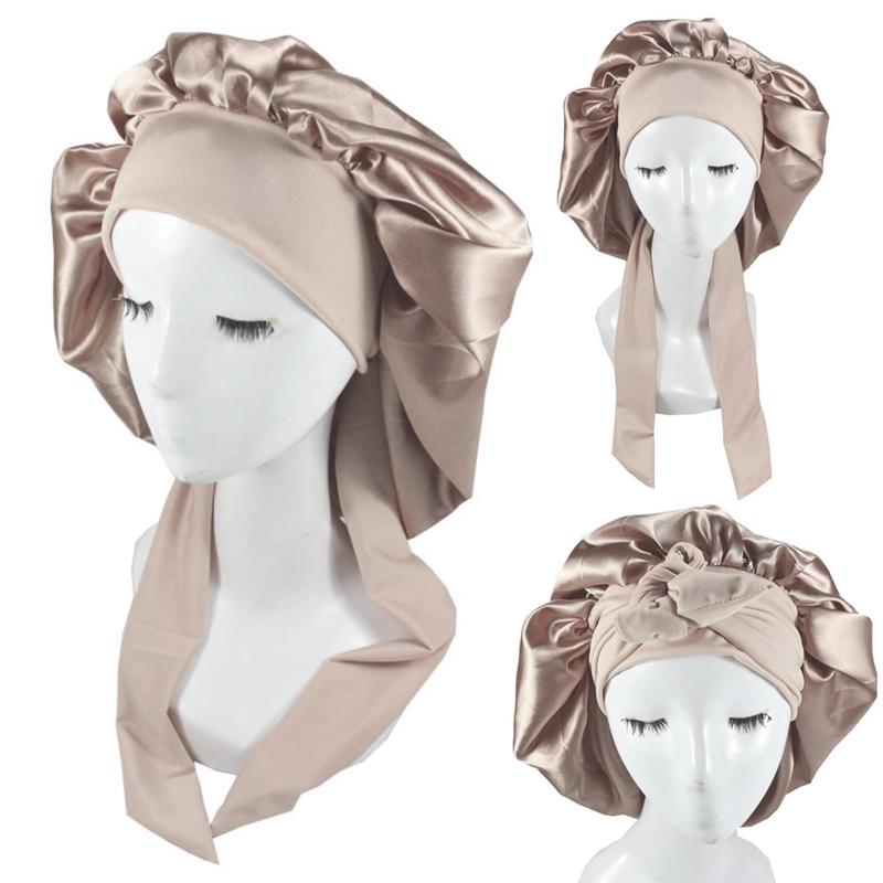 Girls Four Seasons Polyester Satin Sleeping Cap for Women,Silky Bonnet Sleep Hat for Head Wrap Night Elastic Band Headsc