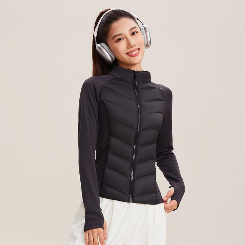 Lulu Women's Slim Sports Down Jacket - Stand Collar, Light Warmth for Skiing, Running, Yoga, and Casual Wear